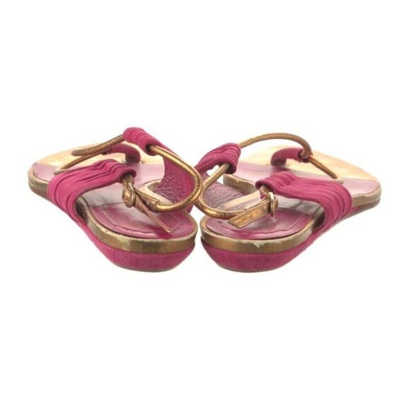 Christian Dior Authentic Leather Gold Pink Flat Sling Back Thong Sandals 8 - Picture 4 of 9